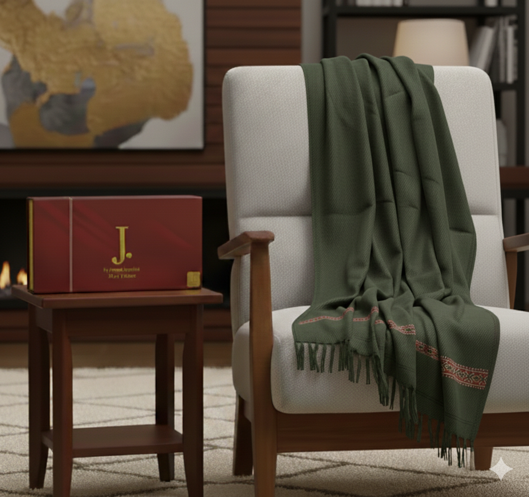 Men's Wool Shawl with Premium Gift Packaging - Deep Green