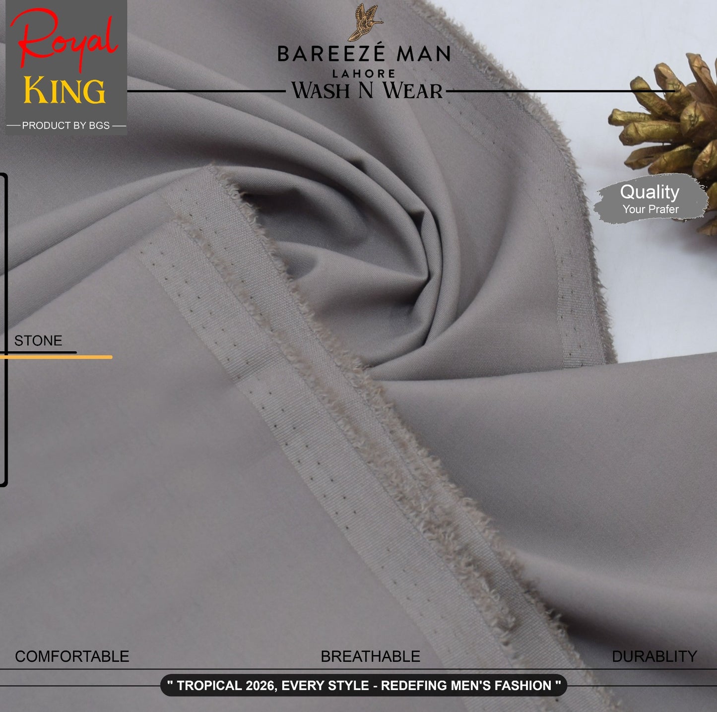 BAREEZE' MAN - Premium Rayon Wash'n Wear (Summer Collection) - STONE