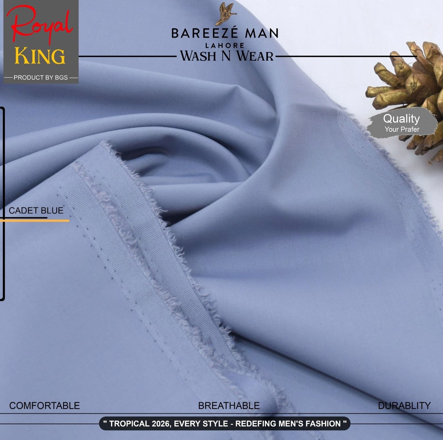 BAREEZE' MAN - Premium Rayon Wash'n Wear (Summer Collection) - CADET BLUE