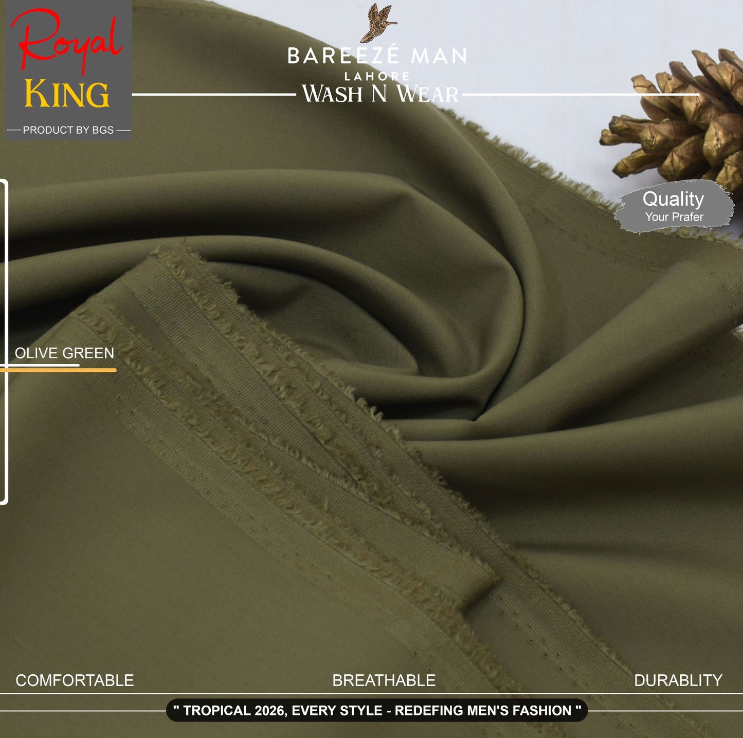BAREEZE' MAN - Premium Rayon Wash'n Wear (Summer Collection) - OLIVE GREEN