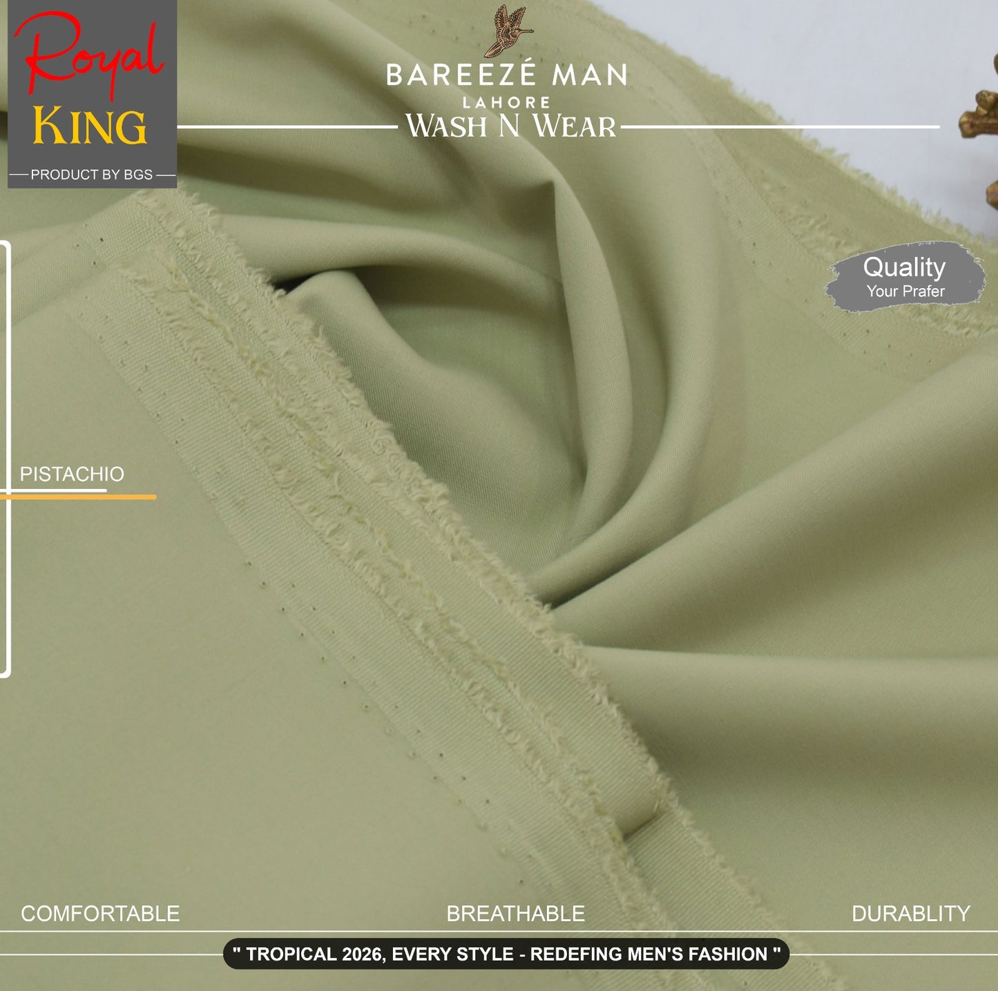 BAREEZE' MAN - Premium Rayon Wash'n Wear (Summer Collection) - PISTACHIO