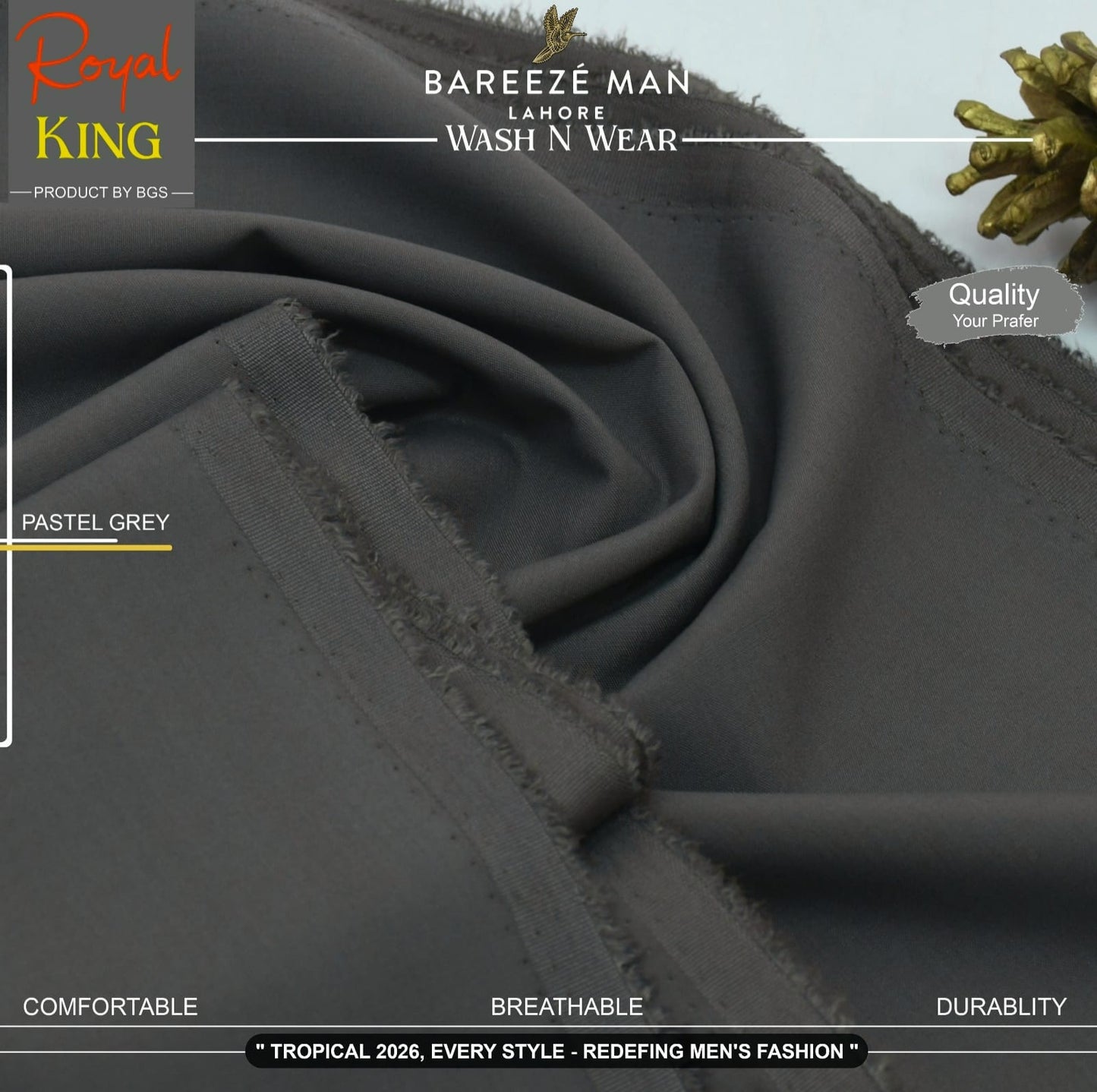 BAREEZE' MAN - Premium Rayon Wash'n Wear (Summer Collection) - PASTEL GREY