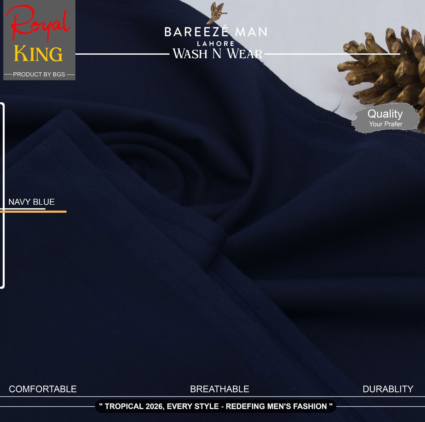 BAREEZE' MAN - Premium Rayon Wash'n Wear (Summer Collection) - NAVY BLUE