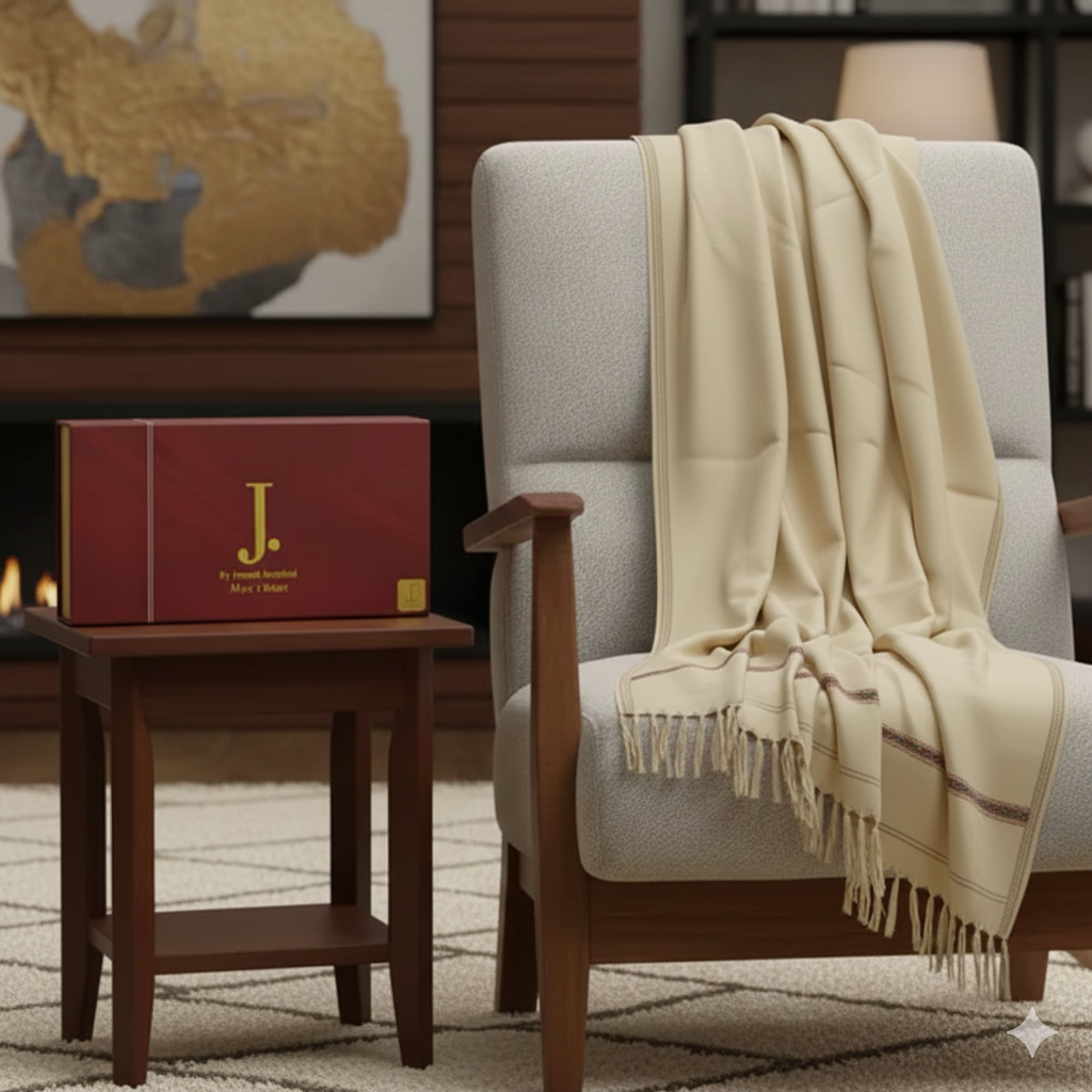 Men's Wool Shawl with Premium Gift Packaging - Cream