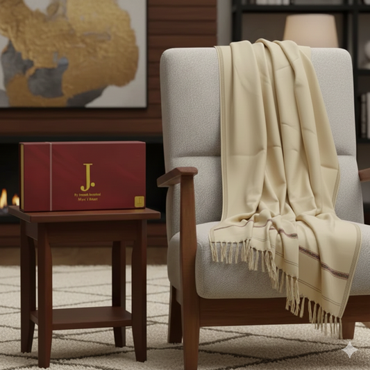 Men's Wool Shawl with Premium Gift Packaging - Cream