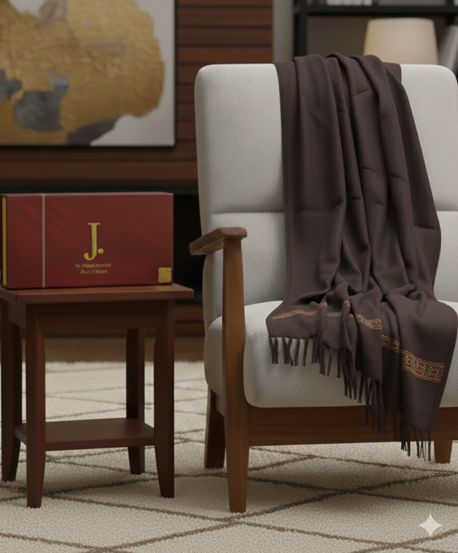 Men's Wool Shawl with Premium Gift Packaging - Dark Brown