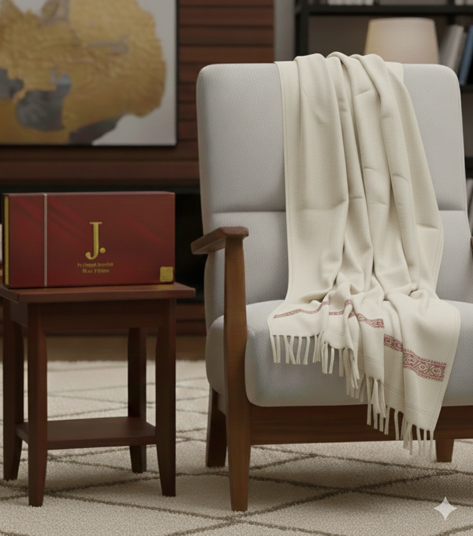 Men's Wool Shawl with Premium Gift Packaging - Off White