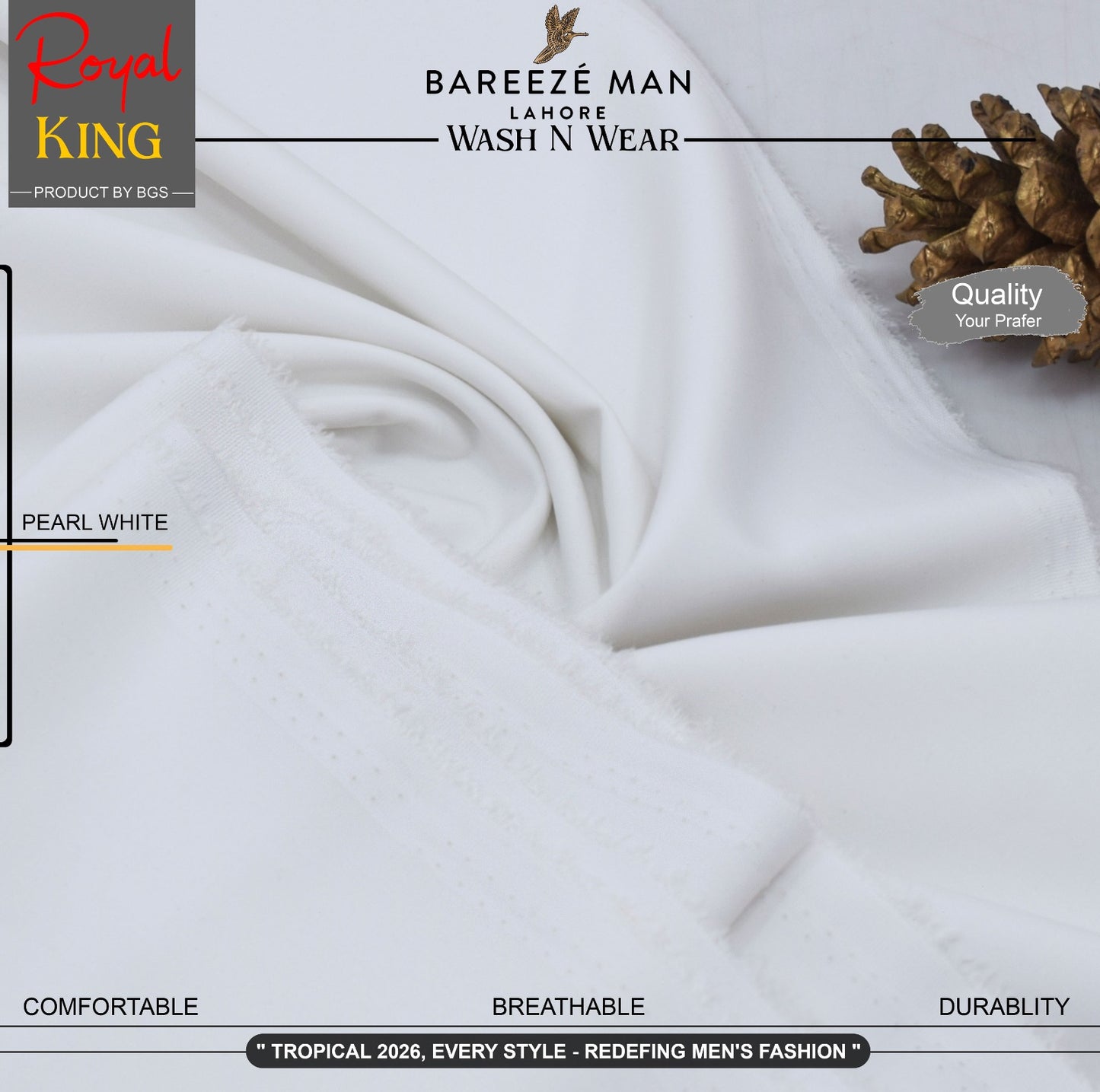 BAREEZE' MAN - Premium Rayon Wash'n Wear (Summer Collection) - Pearl White